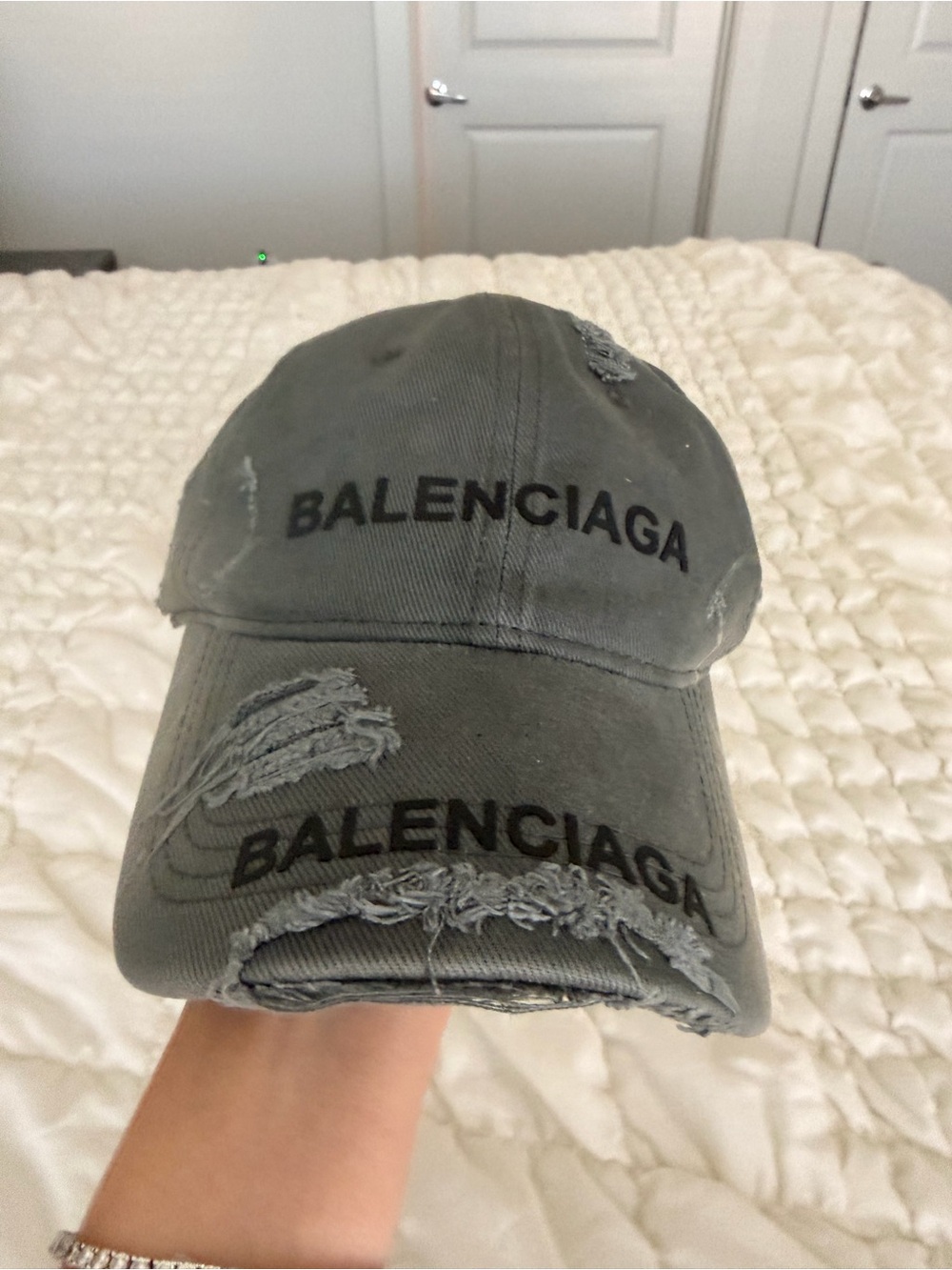 Balenciaga Distressed Gray Logo Baseball Cap